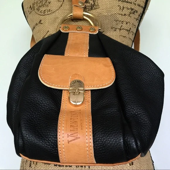 NWOT-VALENTINA Black Made In Italy Leather Flat Backpack With Convertible Straps Valentina medium black pebbles leather | Mercari main image 4